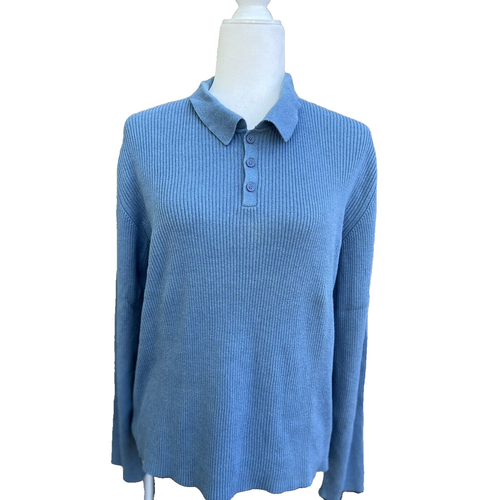 Armani Exchange cotton warm knit collared sweater blue women size XL A000233